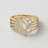 leaf pave natural diamond ring in 14k gold