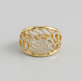 abstract swirl natural diamond ring in 14k gold