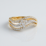 multi row wave natural diamond ring in 14k gold