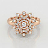 sunburst floral natural diamond ring in 14k gold rose gold