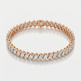 emerald cut lab-grown diamond diagonal tennis bracelet in 14k gold rose gold