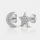 crescent moon and star pave natural diamond stud earrings in 14k gold white gold