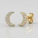 crescent moon pave natural diamond stud earrings in 14k gold