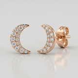 crescent moon pave natural diamond stud earrings in 14k gold rose gold