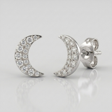 crescent moon pave natural diamond stud earrings in 14k gold white gold