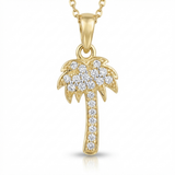 palm tree natural diamond necklace charm in 14k gold