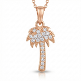 palm tree natural diamond necklace charm in 14k gold rose gold