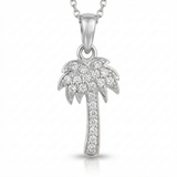 palm tree natural diamond necklace charm in 14k gold white gold