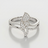 butterfly natural diamond ring in 14k gold white gold