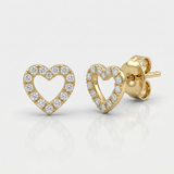 open heart pave natural diamond stud earrings in 14k gold