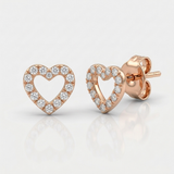 open heart pave natural diamond stud earrings in 14k gold rose gold
