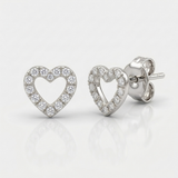 open heart pave natural diamond stud earrings in 14k gold white gold