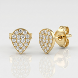 pear shape pave natural diamond stud earrings in 14k gold