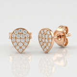 pear shape pave natural diamond stud earrings in 14k gold rose gold