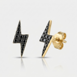 black diamond lightning bolt stud earrings in 14k gold