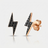 black diamond lightning bolt stud earrings in 14k gold rose gold