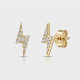 lightning bolt pave natural diamond stud earrings in 14k gold