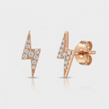 lightning bolt pave natural diamond stud earrings in 14k gold rose gold