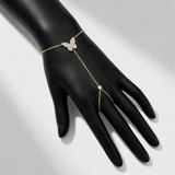 butterfly natural diamond hand chain in 14k gold
