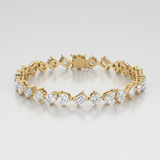 mixed shape zigzag natural diamond tennis bracelet in 14k gold