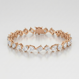 mixed shape zigzag natural diamond tennis bracelet in 14k gold rose gold