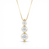 triple round bezel natural diamond drop pendant necklace in 14k gold