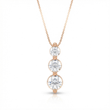 triple round bezel natural diamond drop pendant necklace in 14k gold rose gold