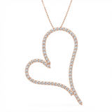 open heart pave natural diamond pendant necklace in 14k gold rose gold