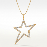 open star pave natural diamond pendant necklace in 14k gold