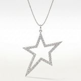 open star pave natural diamond pendant necklace in 14k gold white gold