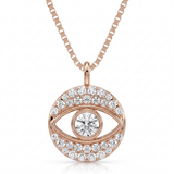 evil eye halo natural diamond pendant necklace in 14k gold rose gold