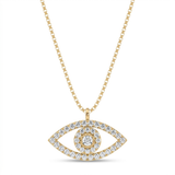 evil eye pave natural diamond pendant necklace in 14k gold