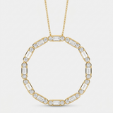 baguette link circle natural diamond pendant necklace in 14k gold