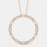 baguette link circle natural diamond pendant necklace in 14k gold rose gold
