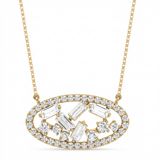 baguette cluster oval natural diamond pendant necklace in 14k gold