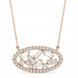 baguette cluster oval natural diamond pendant necklace in 14k gold rose gold