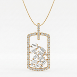 baguette cluster tag natural diamond pendant necklace in 14k gold