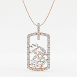 baguette cluster tag natural diamond pendant necklace in 14k gold rose gold