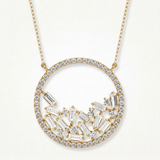 baguette scatter circle natural diamond pendant necklace in 14k gold