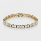 emerald cut lab-grown diamond bezel tennis bracelet in 14k gold