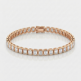 emerald cut lab-grown diamond bezel tennis bracelet in 14k gold rose gold