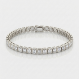 emerald cut lab-grown diamond bezel tennis bracelet in 14k gold white gold