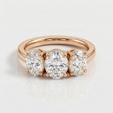 three stone oval lab-grown diamond ring in 14k gold rose gold