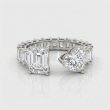 emerald and heart lab-grown diamond open wrap ring in 14k gold white gold
