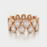 pear shape cluster natural diamond band ring in 14k gold rose gold