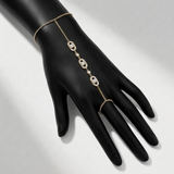 bezel set natural diamond station hand chain double row in 14k gold