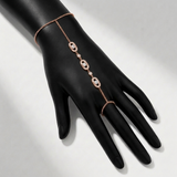 bezel set natural diamond station hand chain double row in 14k gold rose gold