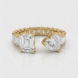 emerald and heart open wrap natural diamond ring in 14k gold