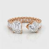emerald and heart open wrap natural diamond ring in 14k gold rose gold